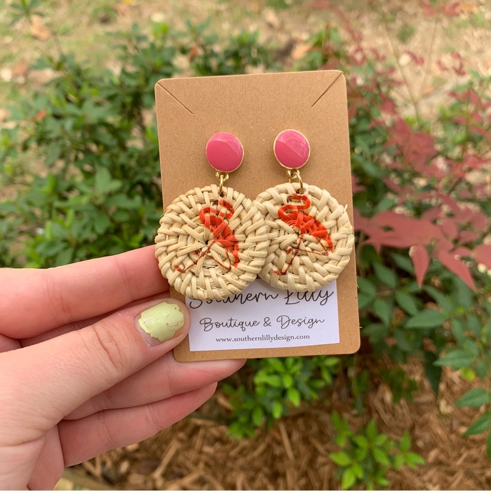 Flamingo Round Rattan Earrings